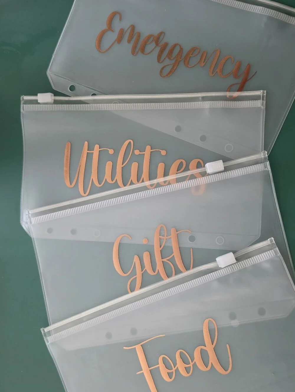 Set Of 10 Clear PVC Zipper Pouch w/Rose Gold Script-Budget Binder Organization!